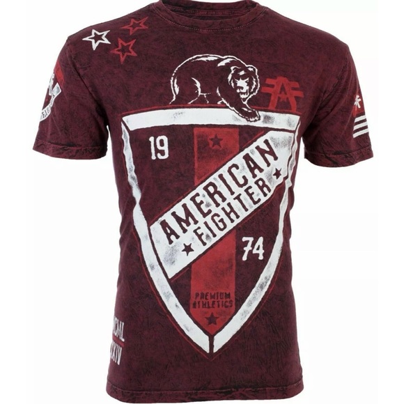AMERICAN FIGHTER Cincinnati Burgundy Athletic Fit Mens Crewneck T-shirt L XL NWT - Picture 3 of 10